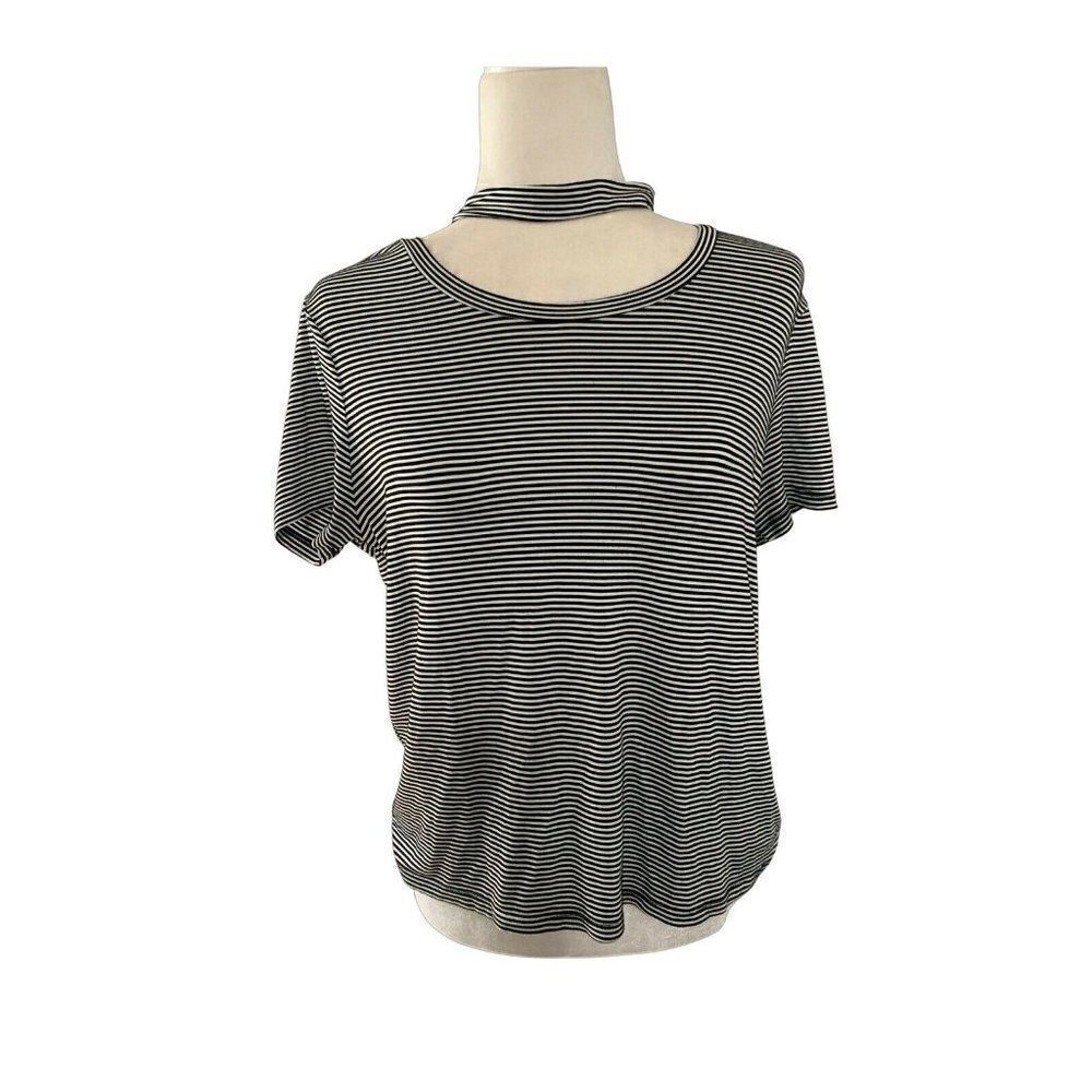 english factory womens black white Short Sleeve striped top t shirt large